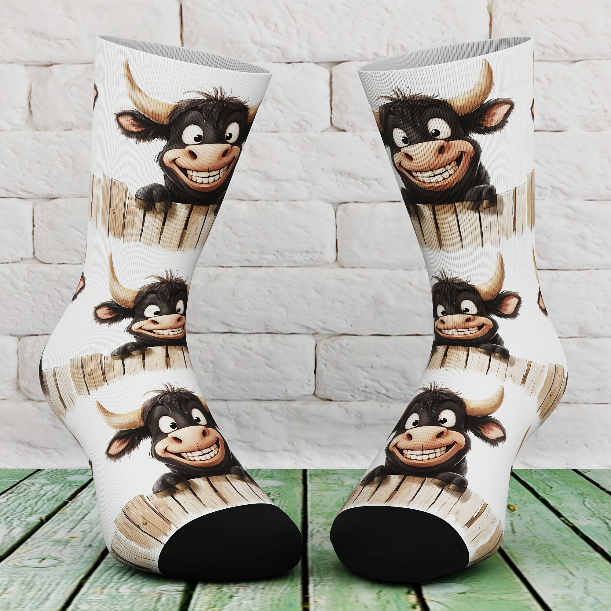 TEMU Een paar unisex sokken met een schattig koeienpatroon, nieuw en interessant, comfortabel en ademend, geschikt voor outdoor vrije tijd en sport,