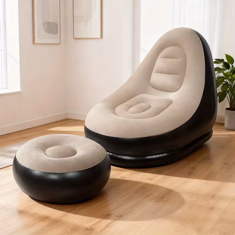 adult inflatable recliner sofa with stool heavy duty portable folding space saving indoor outdoor lounge chair for living room camping travel balcony easy setup storage no red Product details 0