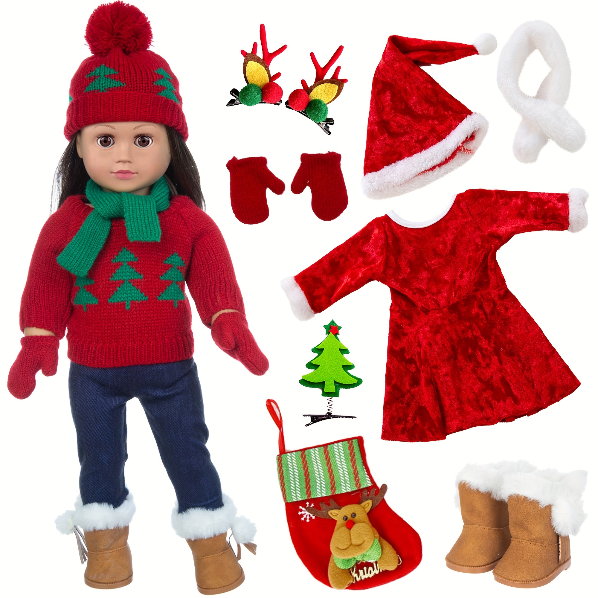 

Doll Clothes And Accessories Christmas Set Including Set For 17 , (no Doll)