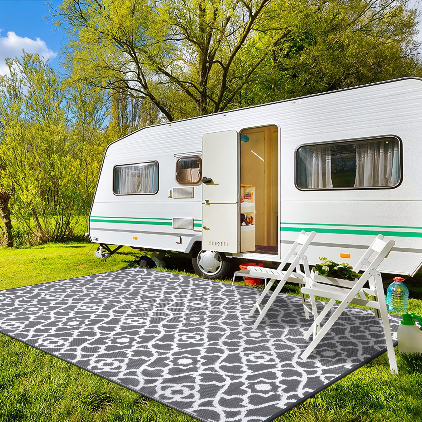 Outdoor Mat 180x270cm, Plastic Straw Reversible Balcony Camping Mat, Patio Mat Uv-resistant Outdoor Mat Mat Mat For Garden Rv Picnic, Gray