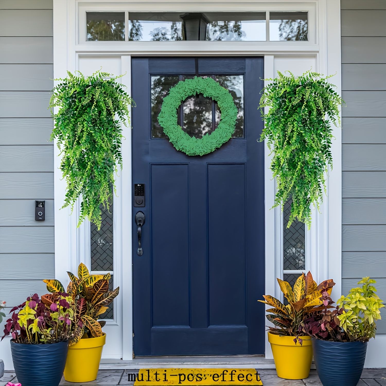 4pcs large artificial hanging plant fern set realistic indoor outdoor decor with fence and greenery durable plastic   hanging planter for home office garden wedding anniversary easter no maintenance easy to hang