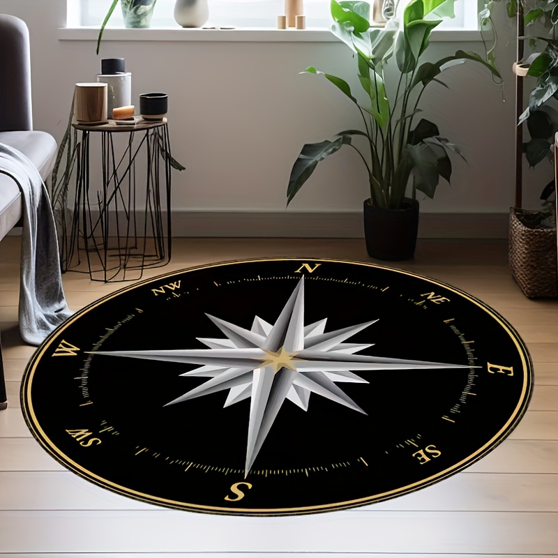 

Luxurious Compass Pattern Soft Cushion Rug - Anti-slip, For Bedroom, Living Room & Dorm Decor, Hand Wash Only, Round Shape