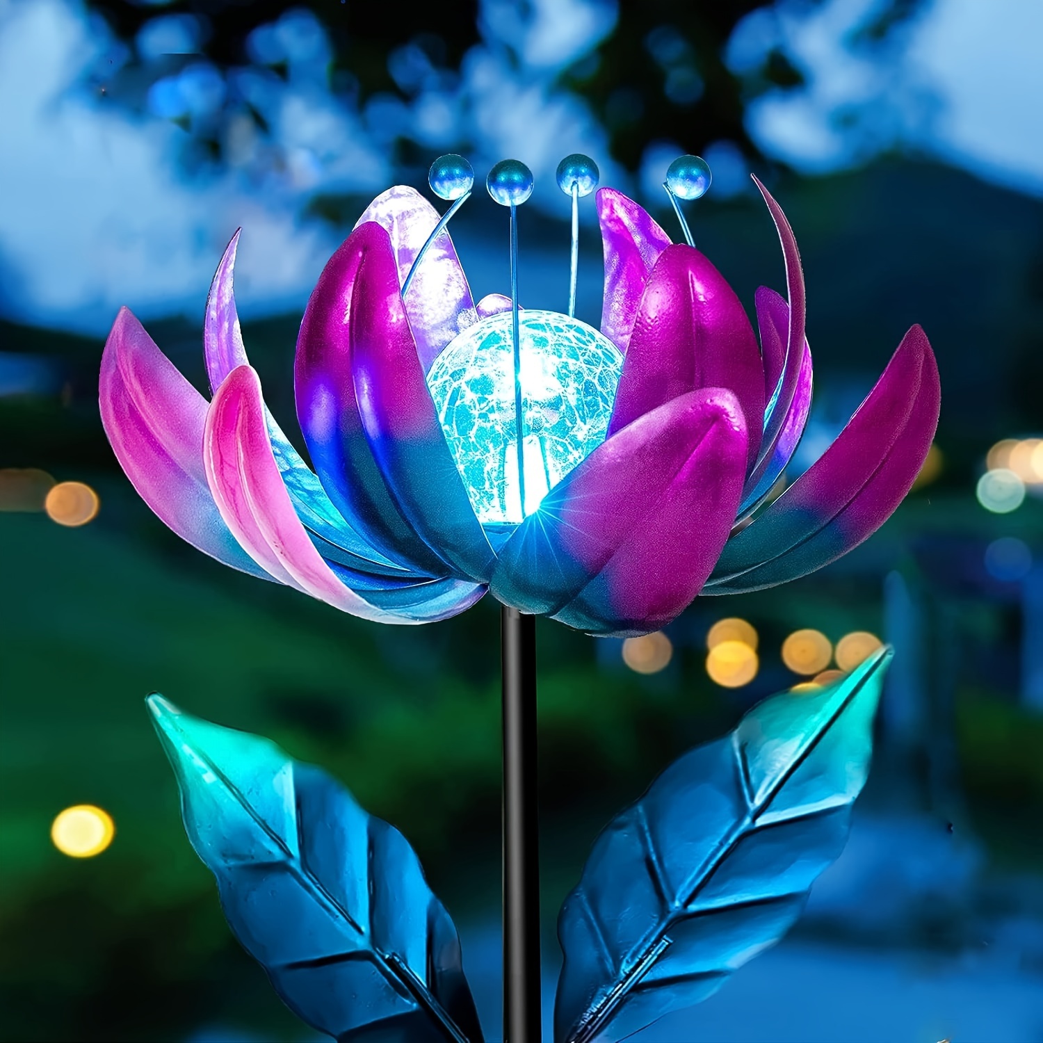 TEMU Solar Outdoor Floor Lamp Rotating Windmill Light, Outdoor Solar Light, Purple Blue Windmill Light, Outdoor Garden Light, Colour Changing Led