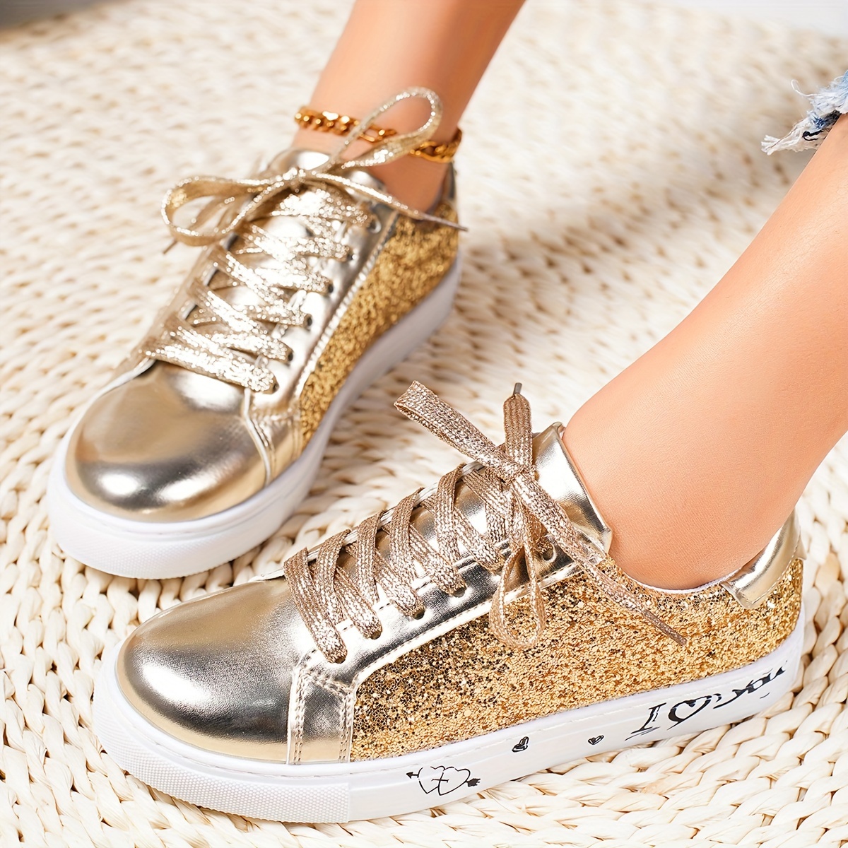 Gold glitter sneakers womens on sale