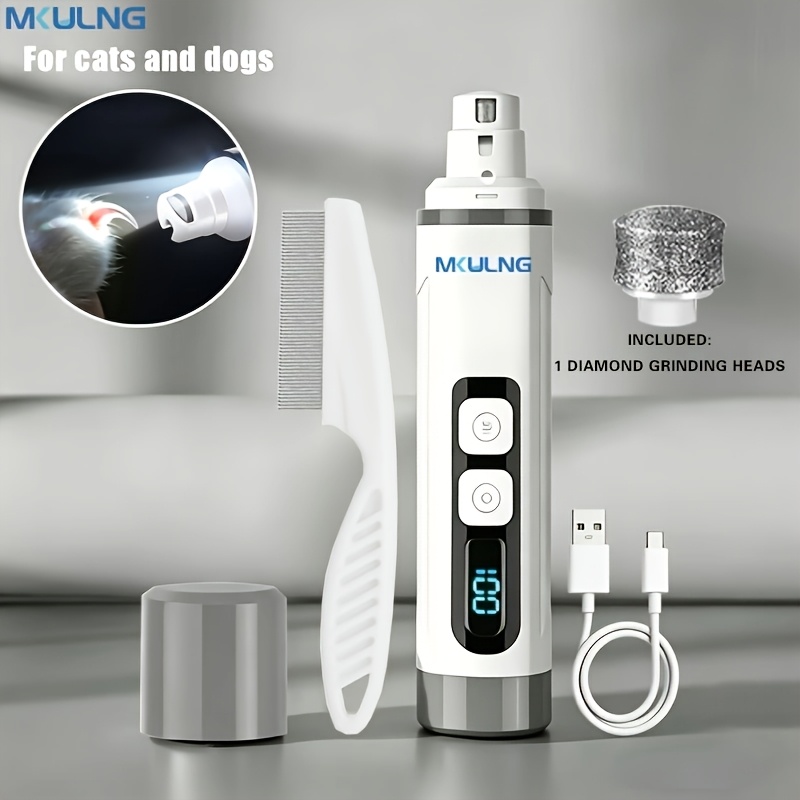 TEMU Mkulng Pet Nail Grinder With Led Light, , Type-c Fast Charging, Online Power Display, Ergonomic Grip, Painless Cats And Dogs, Essential Pet