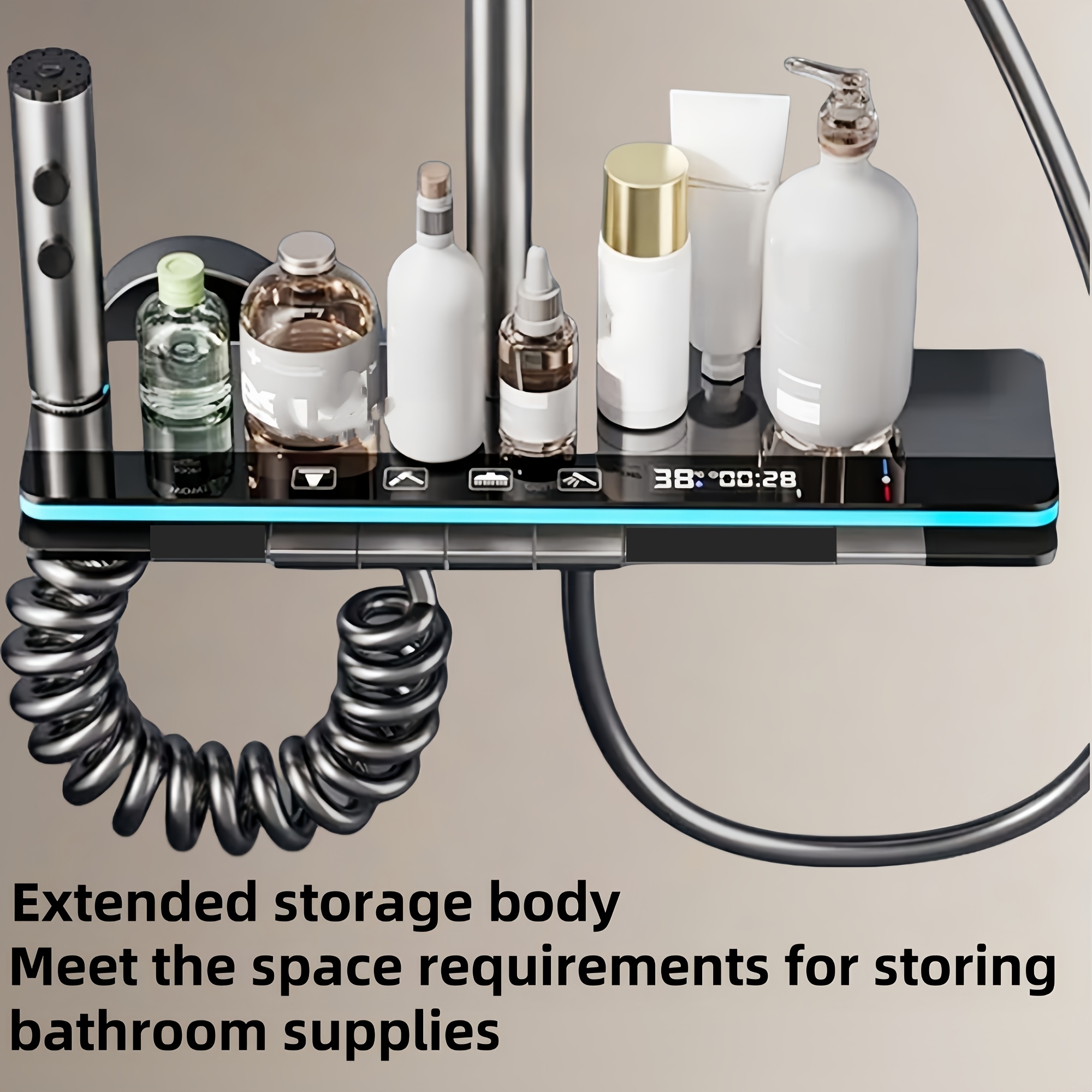 luxury system with digital shower controller showerhead and body spray head modern black durable aluminum structure temperature control experience ideal bathroom upgrade gift shower kit Product details 5