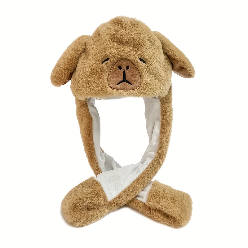 Image of 1pc Cartoon Capybara Hat With Moving Ears Funny Animal Furry Pikabula Hat Holiday Party Cartoon Style Hat Dress Up Hat
