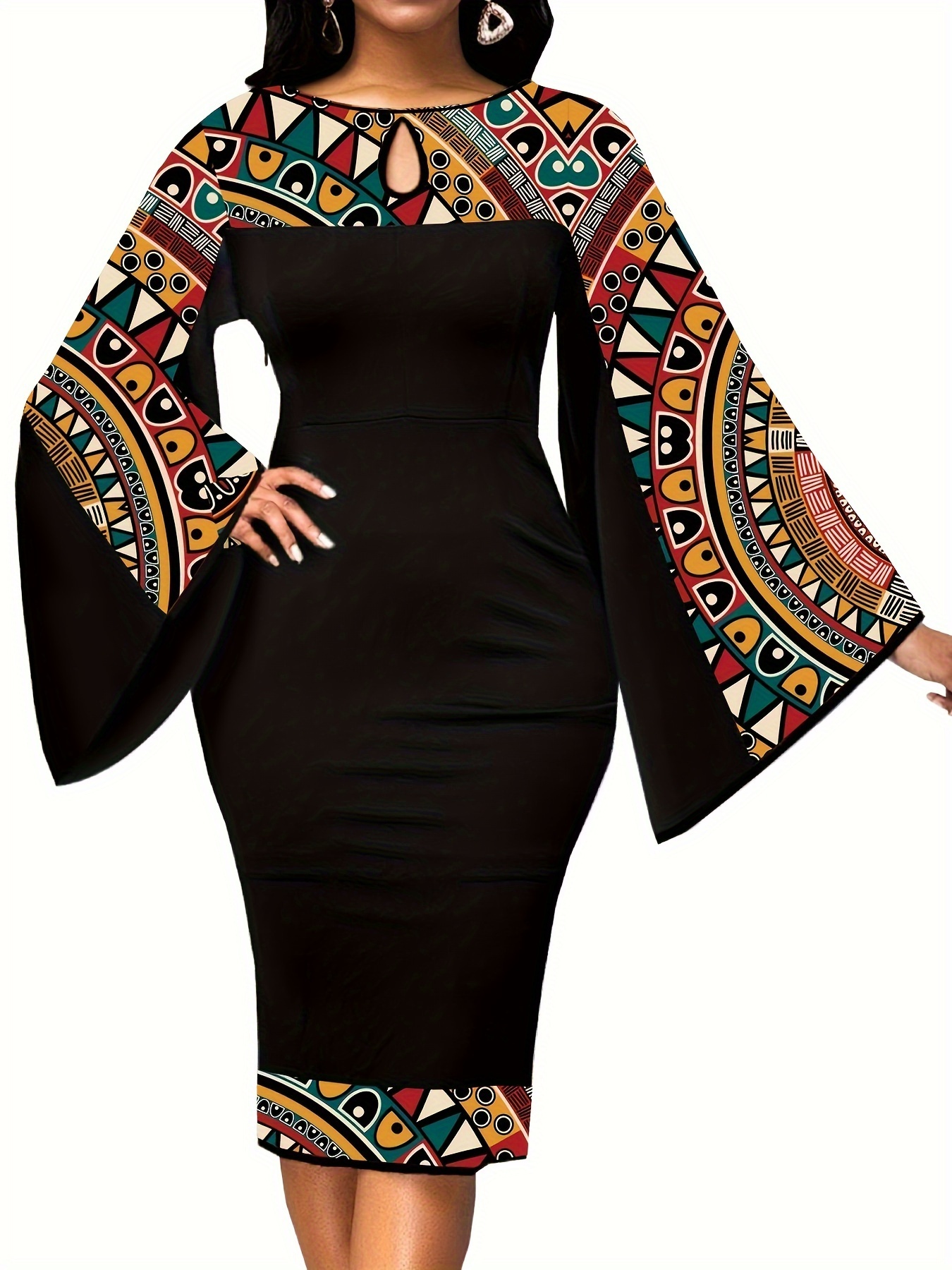 African Dresses Women Bell Sleeve Dress Elegant Temu