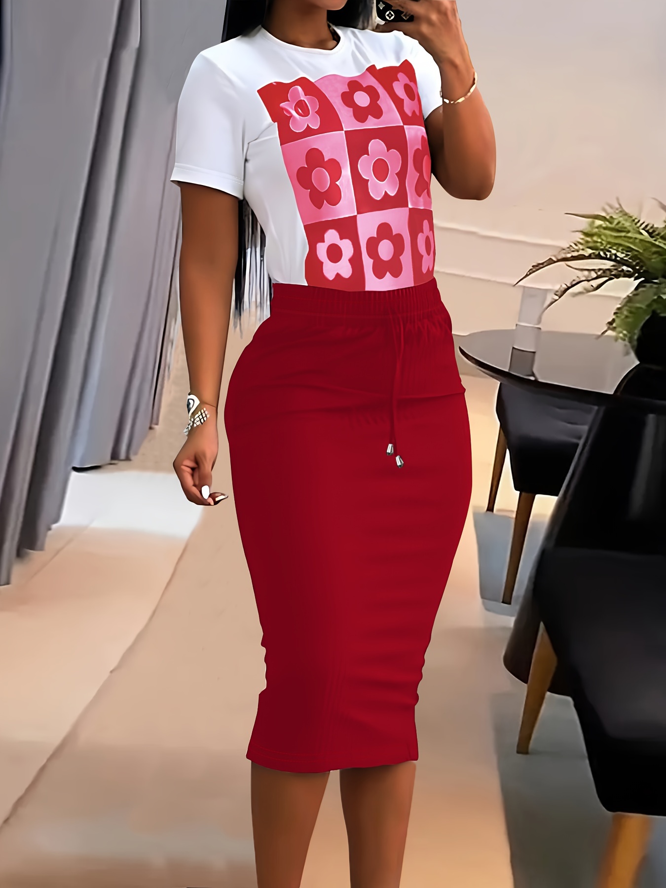 casual two piece skirt set floral print short sleeve Temu Germany