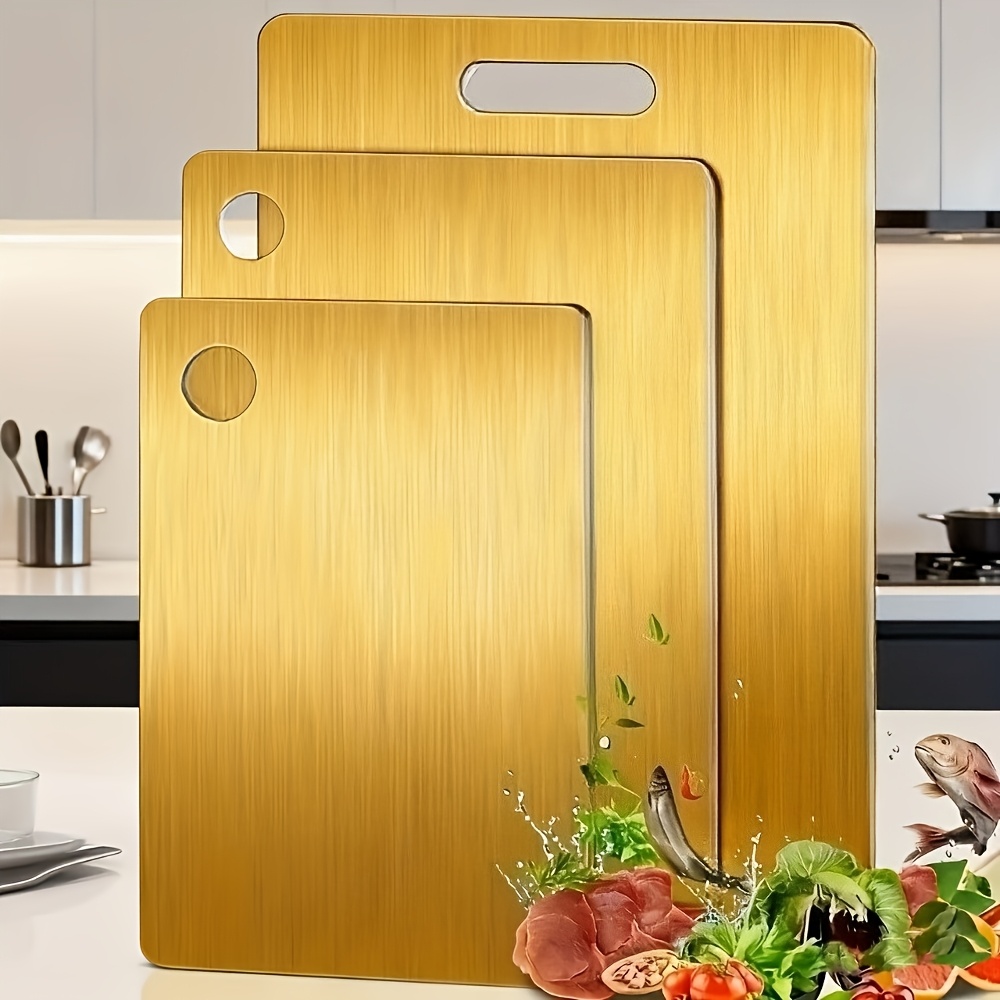 E-shop 3-tlg. Schneidebrett-Set aus Titanstahl – Doppelseitiger Edelstahl in Lebensmittelqualität, glatte Oberfläche, durchdringungshemmendes Design,
