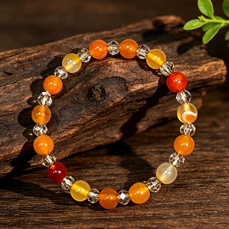 Handmade Orange Striped Agate Bracelet, Bohemian Talisman