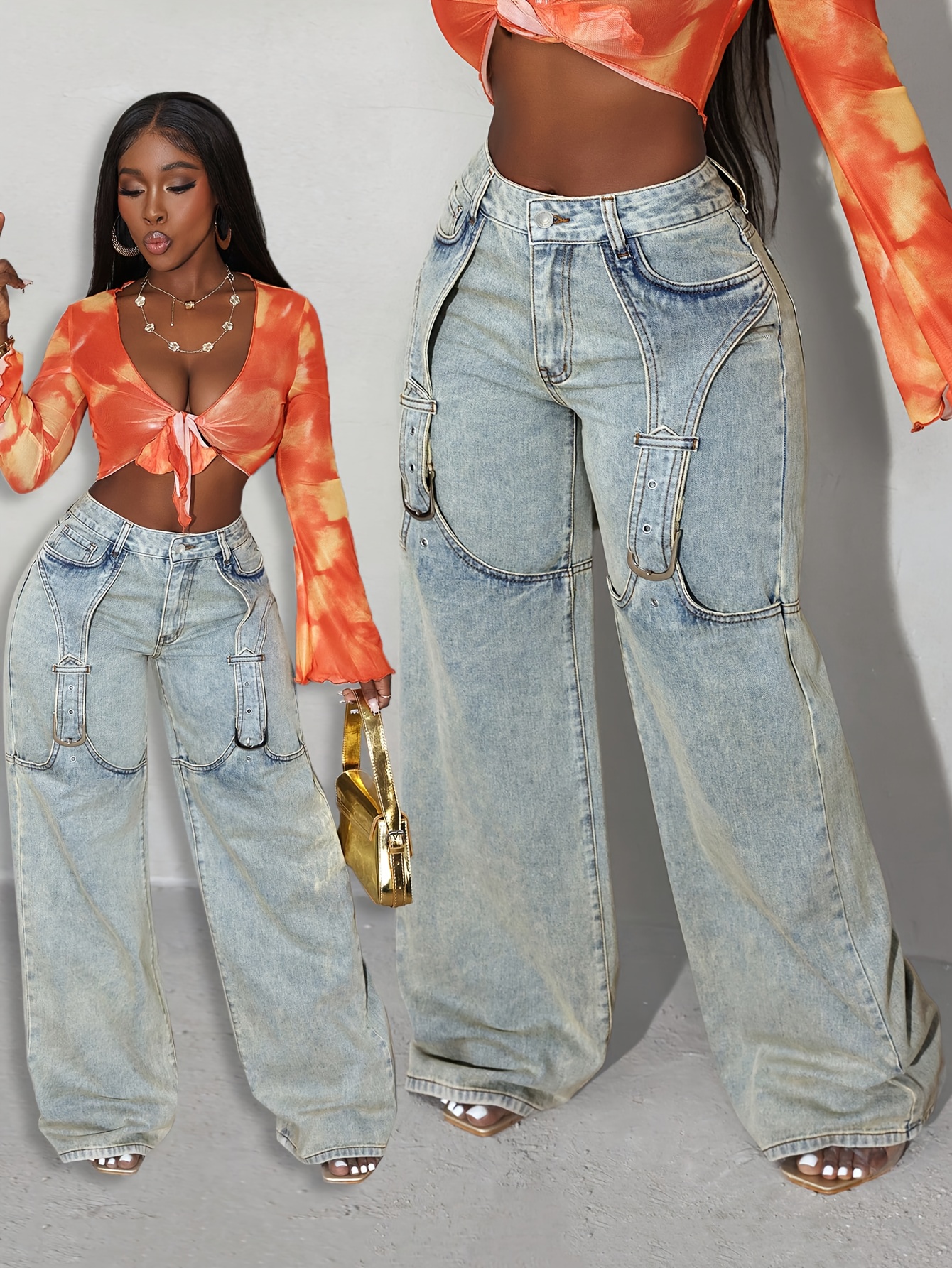 Women S Plus Size High-Waisted Wide Leg Jeans - Non-Stretchy Jeans Pants with Button Closure, Elegant Non-Stretchy Leg for Everyday & Formal Outfits -   Plus Size Friendly Bottoms (Casual/Formal Events) -   Denim Pants, High Waisted Jeans, Versatile Clothing, Flattering Silhouette, Durable Fabric,  ,  , Sturdy Construction,  
