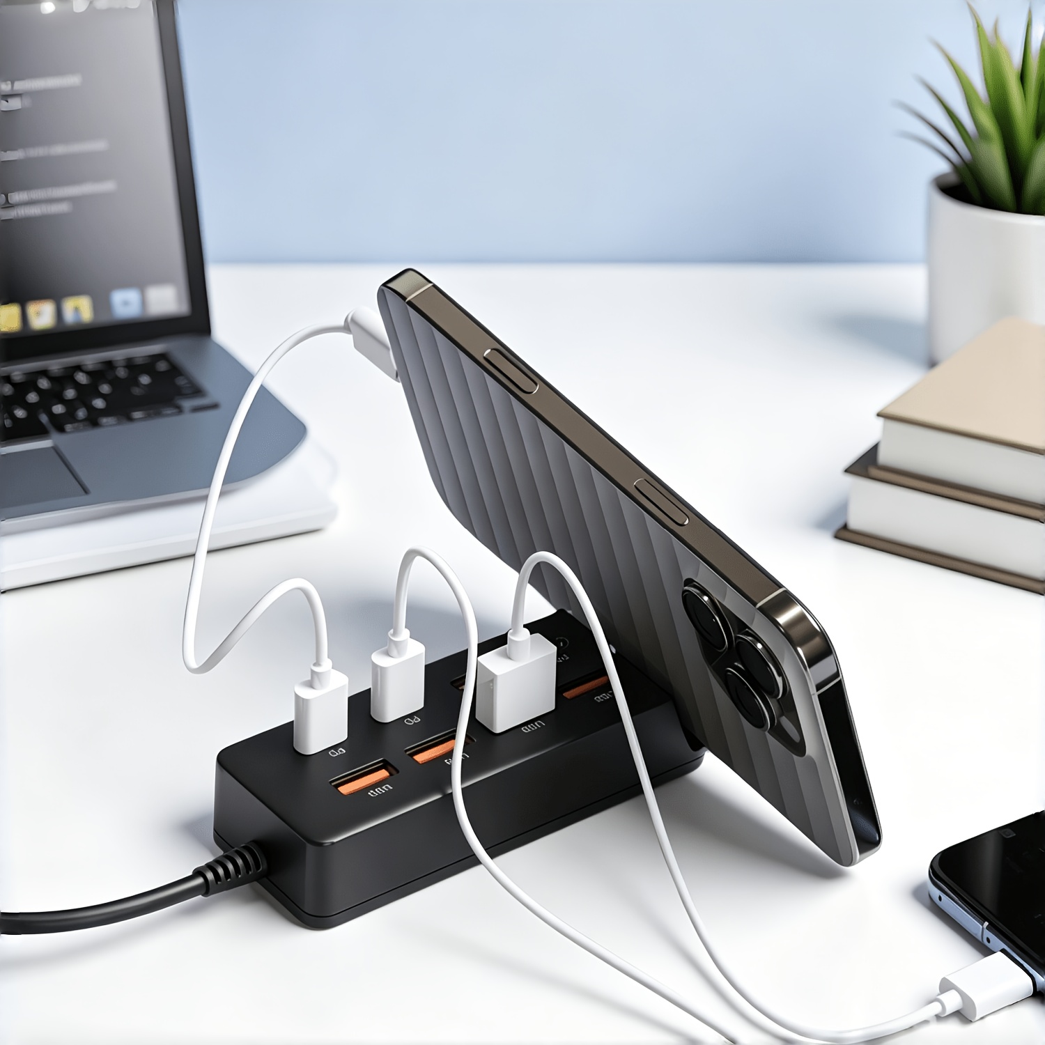 8-Port USB Charging Station with Phone Holder