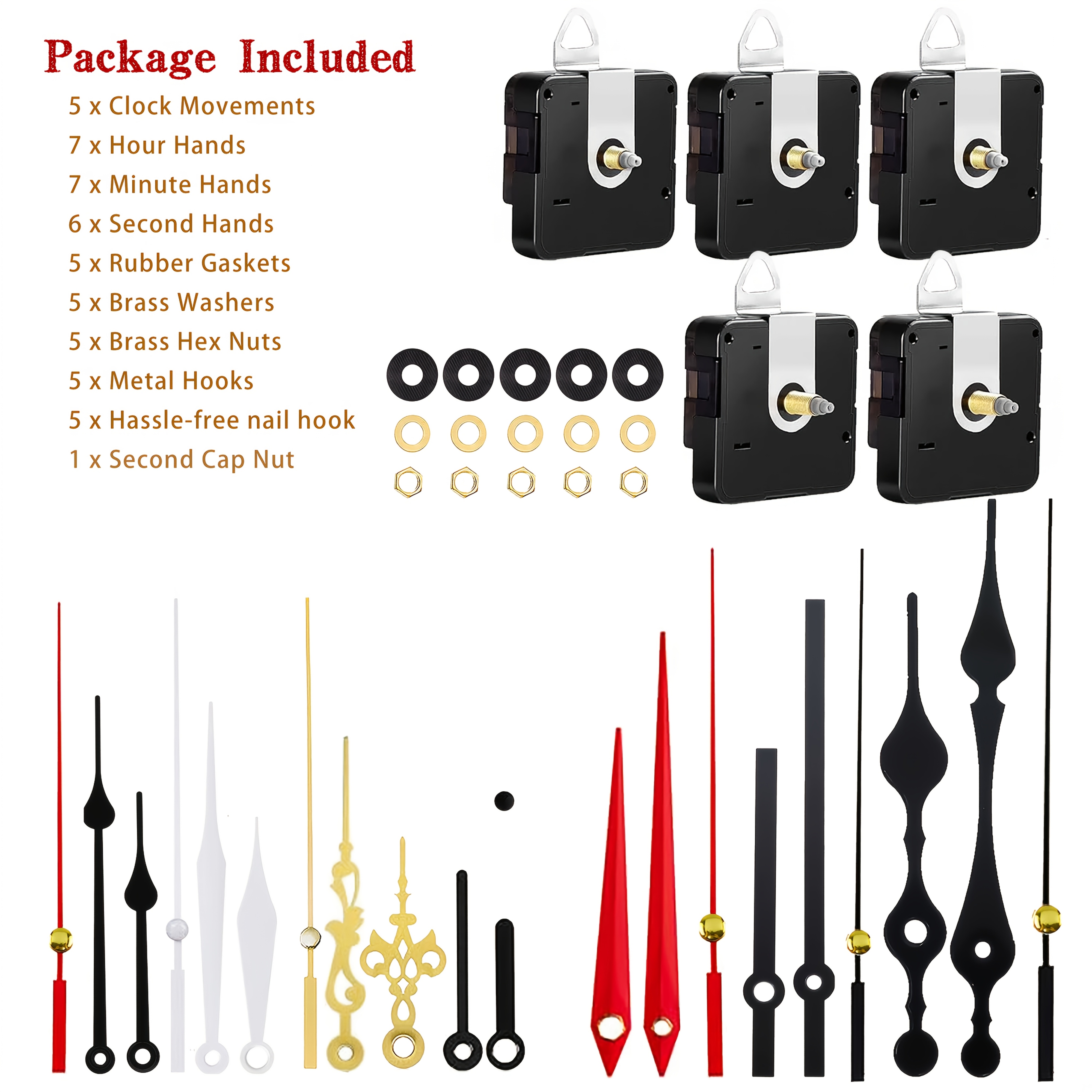 TEMU Wall Clock Table Clock Repair Parts Replacement Kit, Suitable For Home And Office Decoration Clock Enthusiasts' Souvenir, 5 Sets Of Quartz Clock