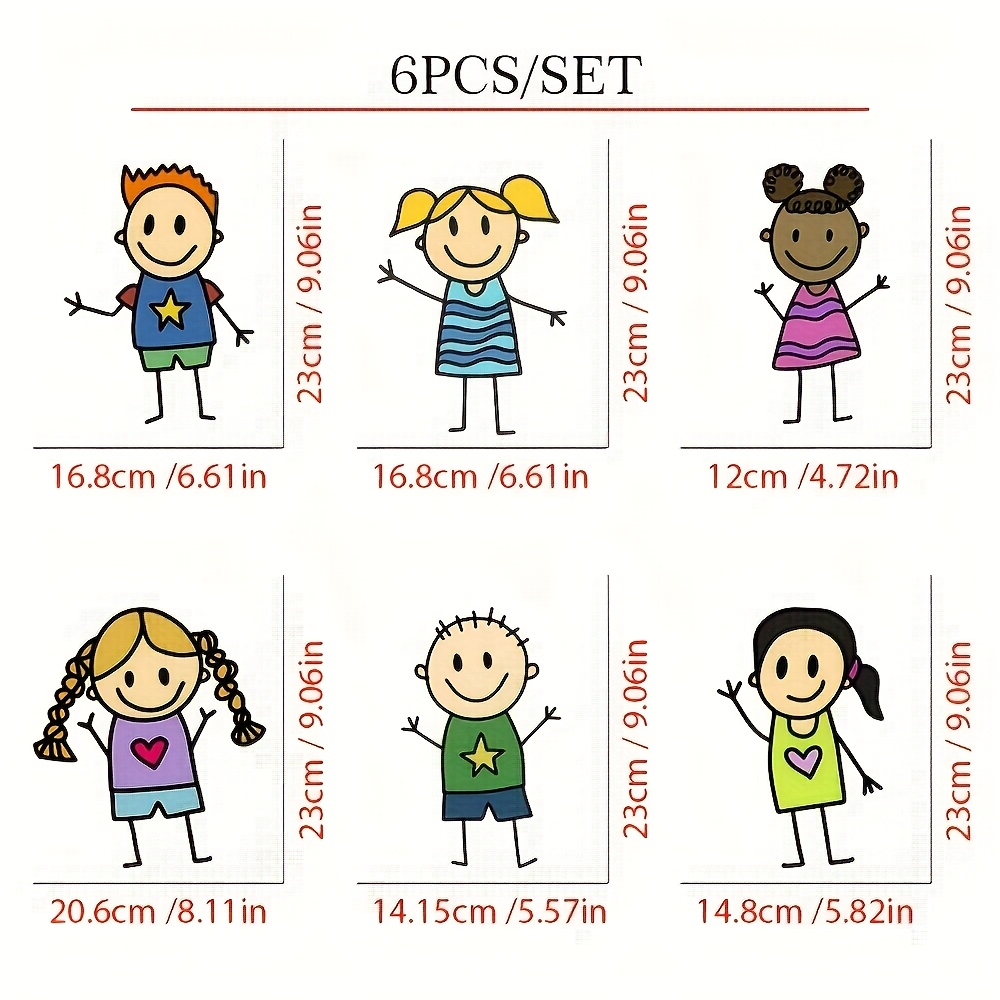 TEMU Set Of 6 Iron-on Patches Featuring Face And Hair Characters, Perfect For Projects. Durable Vinyl Stickers To Fabrics Like T-shirts, Jeans, Hats,