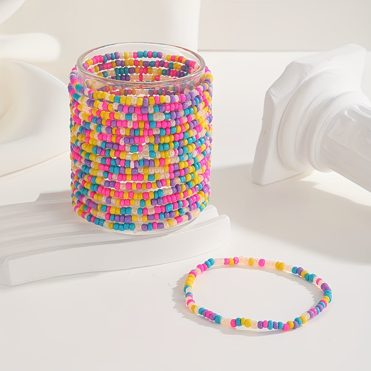 6pc Fashionable Beach Ethnic Style Seed Bead Anklet Set