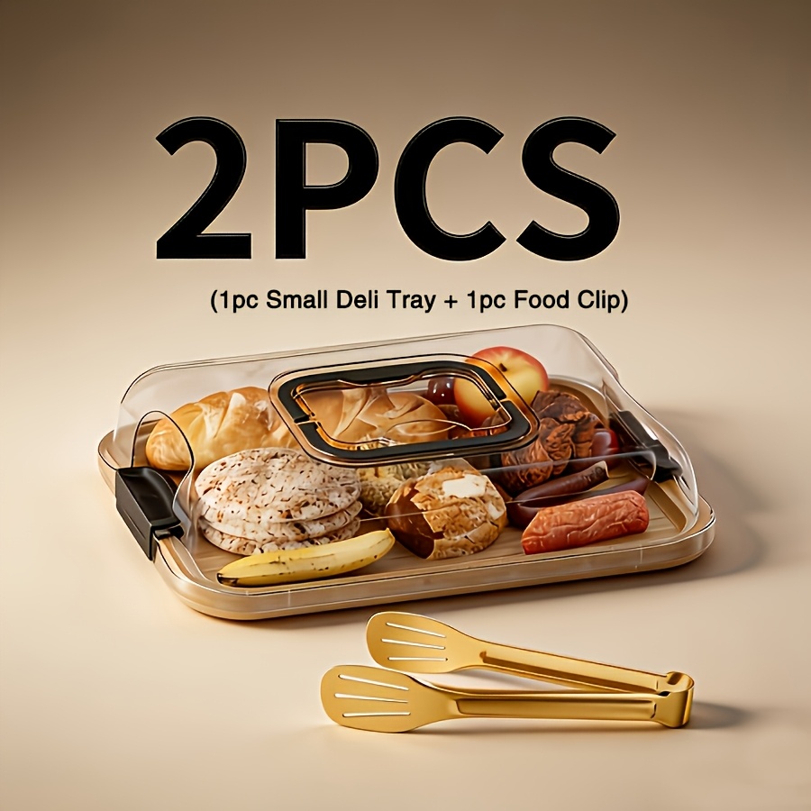TEMU 2pcs Bamboo Food Serving Set With Elevated Transparent Lid - Large Portable Cheese Board And Food Tray For Cutting Board Charcuterie, Ideal For