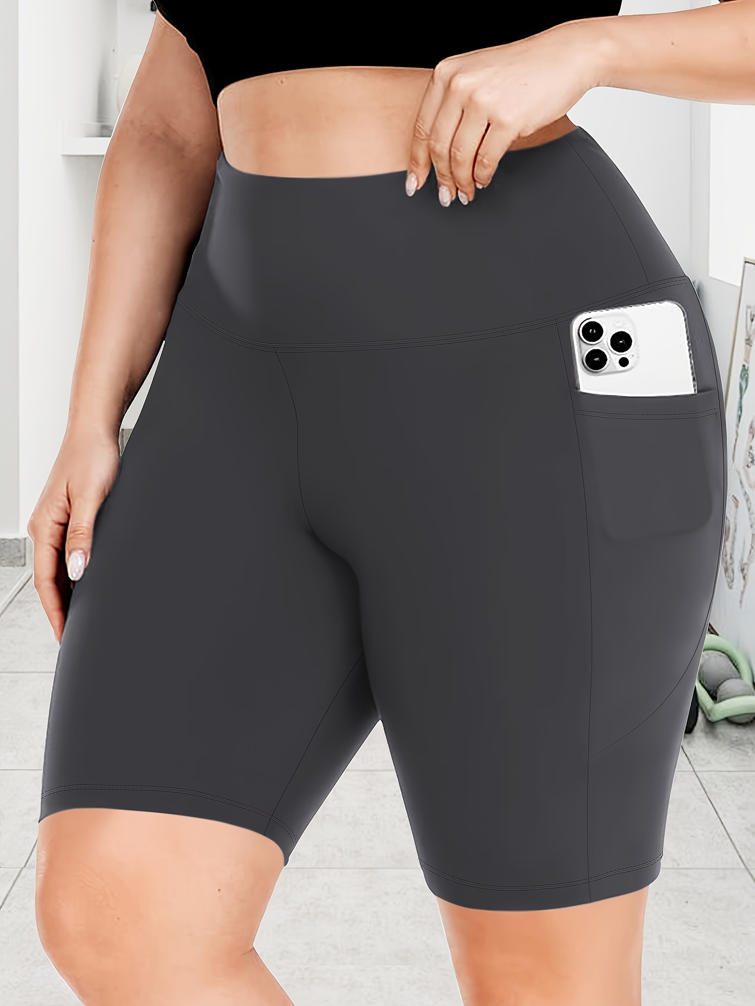 Big Size High Waist Crescent Pocket 5 Points Pants - Drainage Style