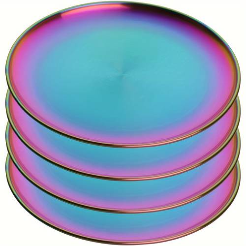 4pcs 9 inch stainless steel plates dessert salad plates of 9 inch colored metal plates for camping non breakable reusable dishwasher safe rainbow
