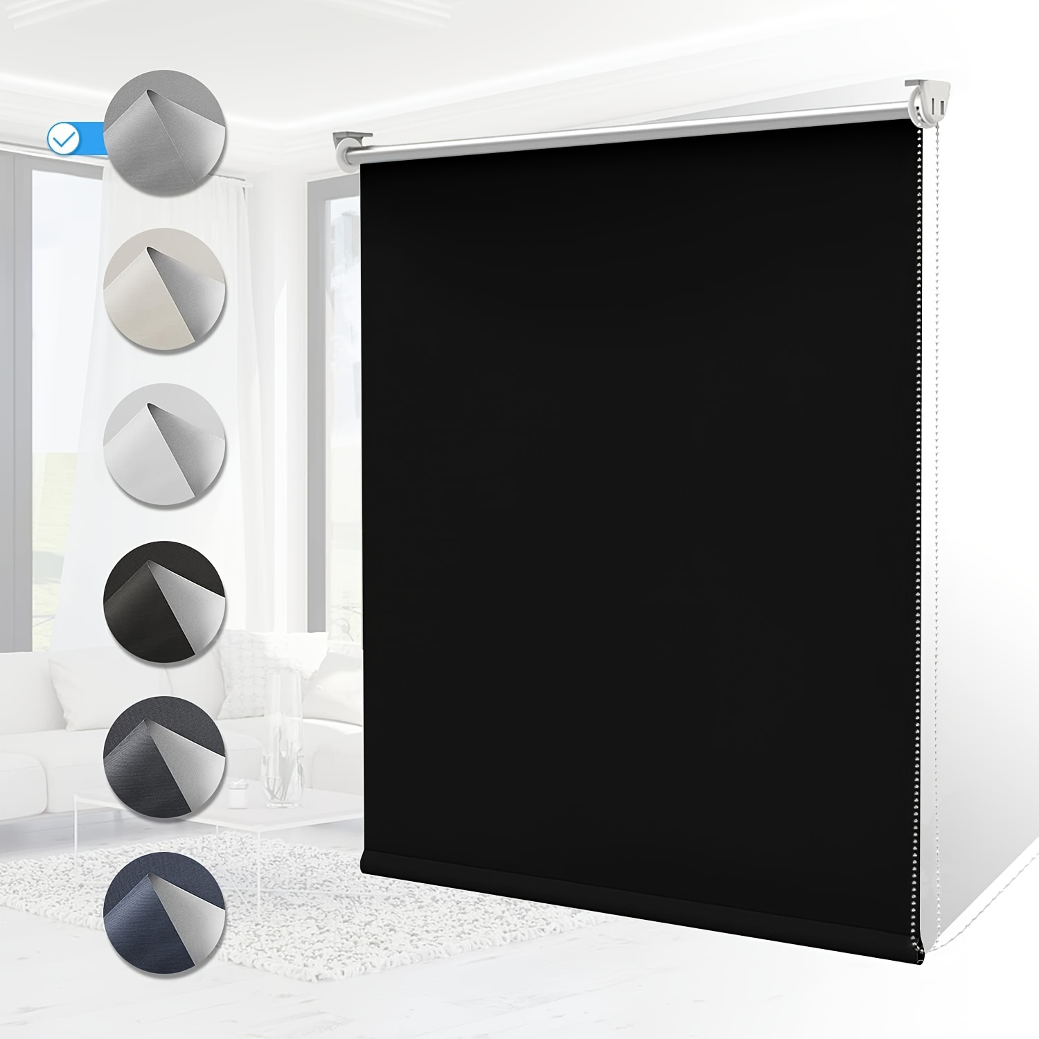 1pc Sunshade Roller Blind, Blackout, Triple-layer Fabric With Silvery Coating For Sun Reflection, No Drilling Required, Option Width = Fabric Width + 4cm