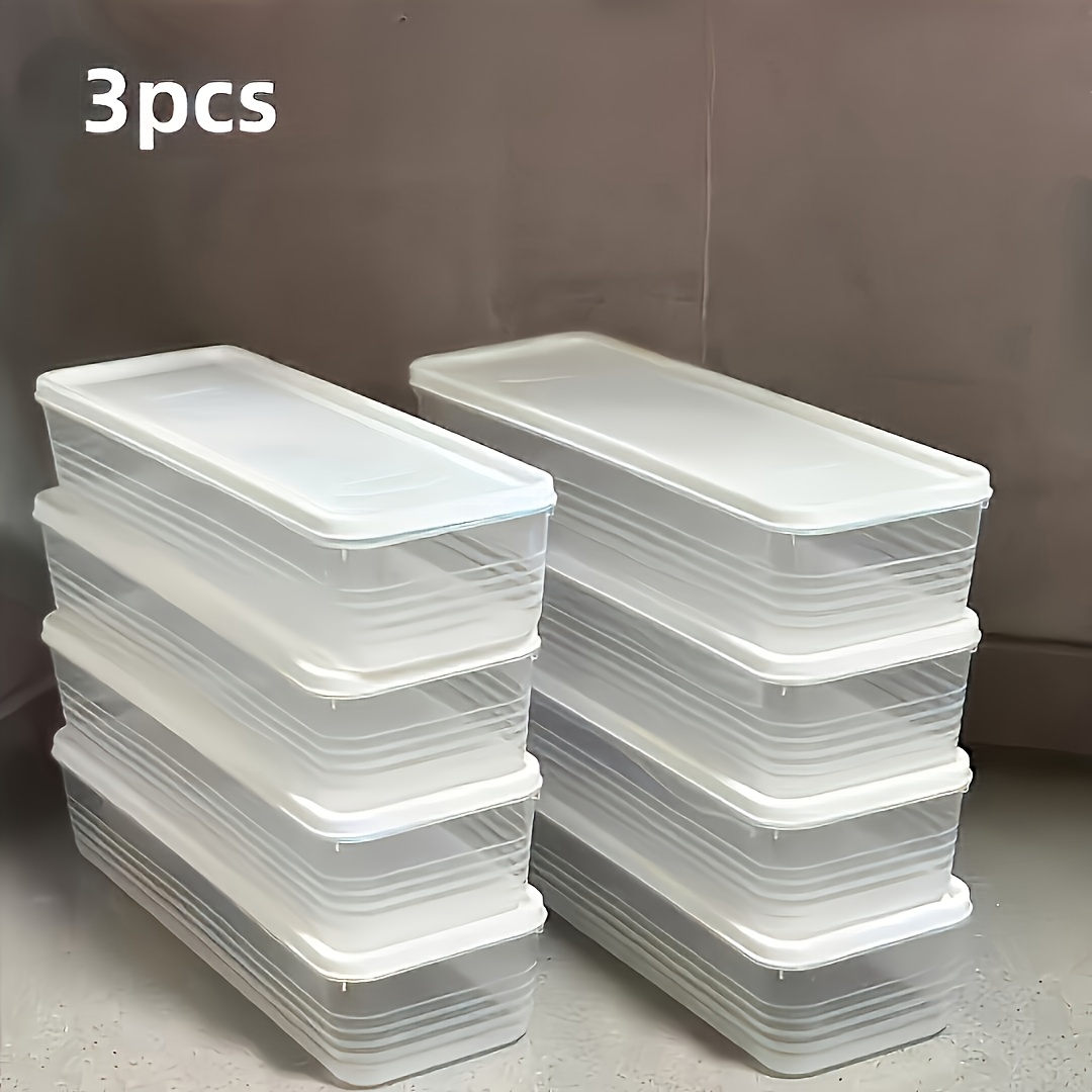 3pcs Boxes, 3 Lids Is A Stackable Plastic Storage Container With A Lid That Reused. Perfect For Storing Grains, Onions, Celery, Herbs, Garlic, Pasta And Eggs. In The Refrigerator