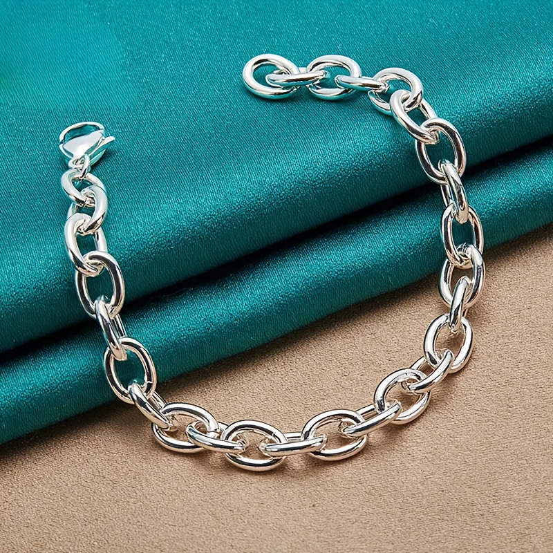 TEMU Luxurious, Elegant, Fashionable, Men's And Women's Silvery Stainless Steel Daily Leisure Vacation Mother's Day Gift Bracelet