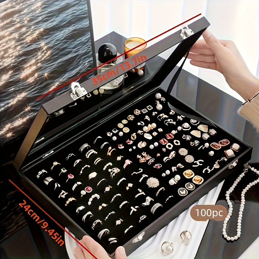 large capacity jewelry organizer box with transparent lid elegant necklace earring storage case soft fabric lined interior secure snap closure durable plastic desktop display for home or retail use jewelry box jewelry boxes Product details 2