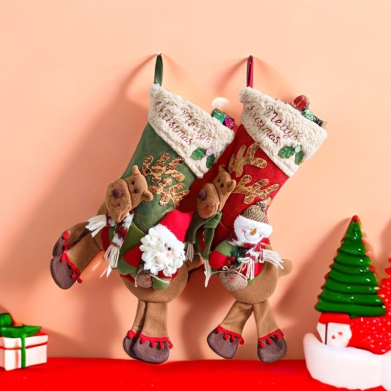 Large Christmas Stocking Ornament Santa Claus Snowman Elk Christmas Bag Candy Sock Christmas Sock Gift Bag_voghion.com