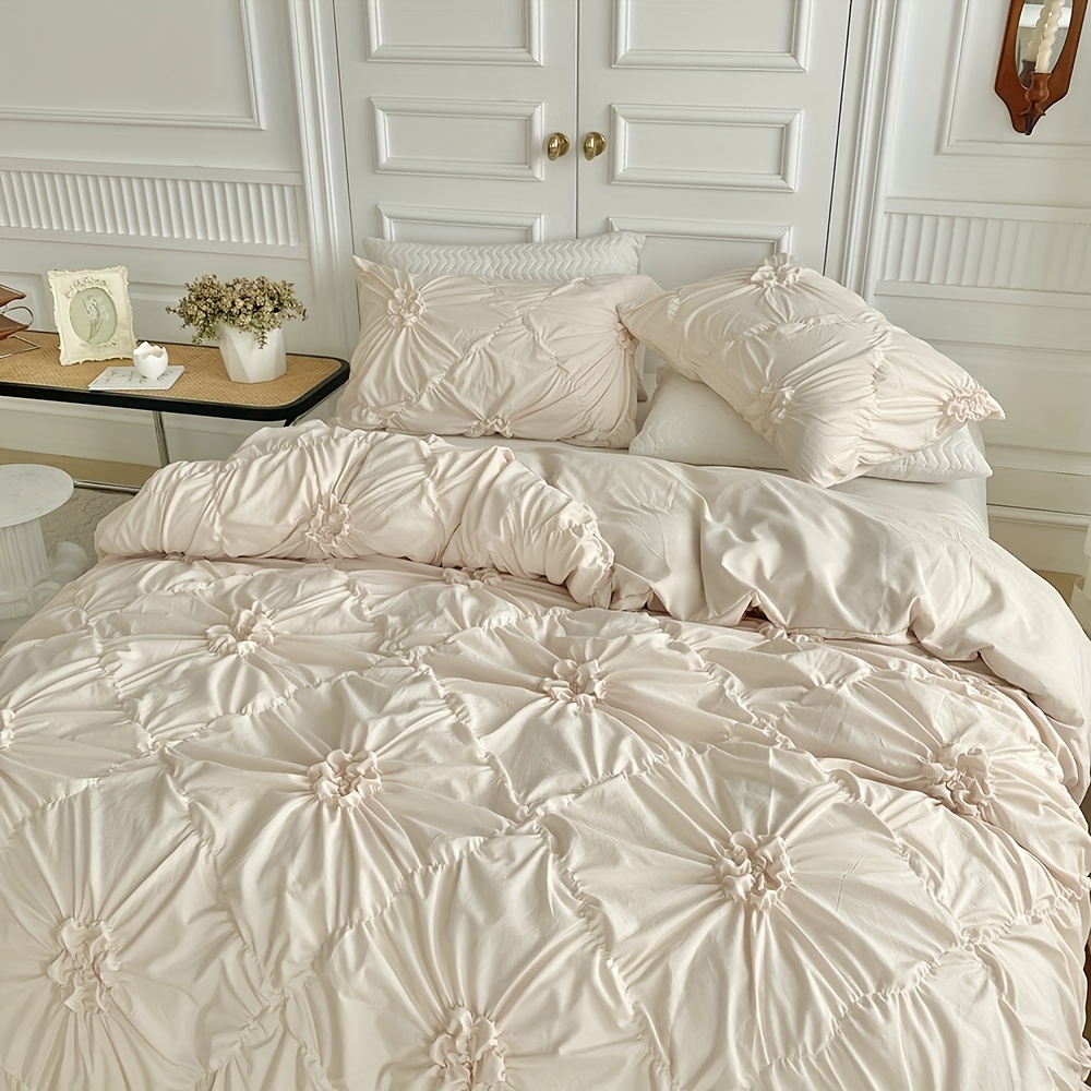 Floral Duvet Cover 2/3pcs Set (1 Duvet Cover And 1/2 Pillowcases), Pleated Floral Design, Easy Fashion, All-Season Bedroom Bedding, with Zipper And Corner Straps, Suitable for Women And Men