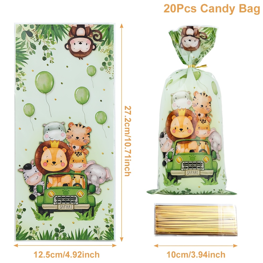 20pcs New Cute Jungle Animals Printed Gift Packaging Bags Lootbags For Theme Birthday Party Decorations, Baby Shower Decoration Party Favor Bags