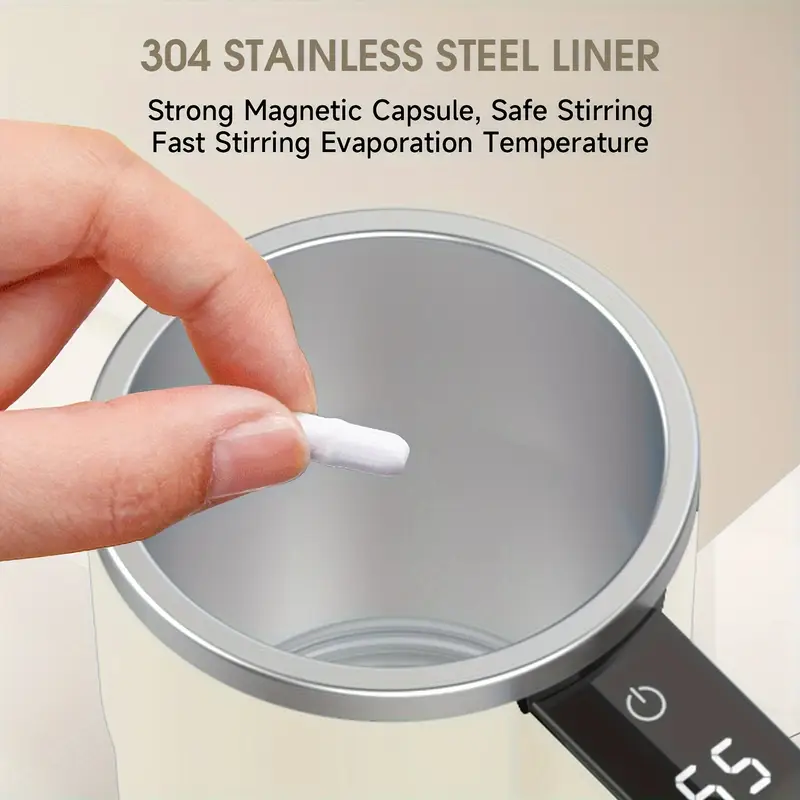 self stirring mug auto magnetic coffee mug with led display temperature rechargeable automatic stirring mug 12oz self mixing cup with lid to stir coffee mixed milk at desk use details 6
