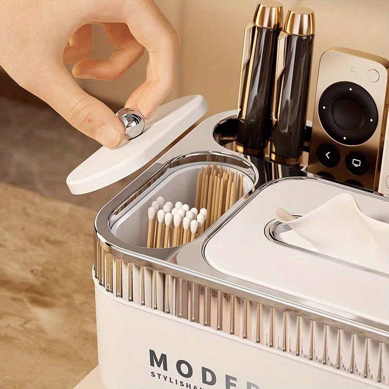 1 multi functional tissue box organizer with divided storage compartments for remote controls toothpicks and small items ideal for living room dining table coffee table suitable for home office dorm use desk drawer organizer for home storage Product details 0