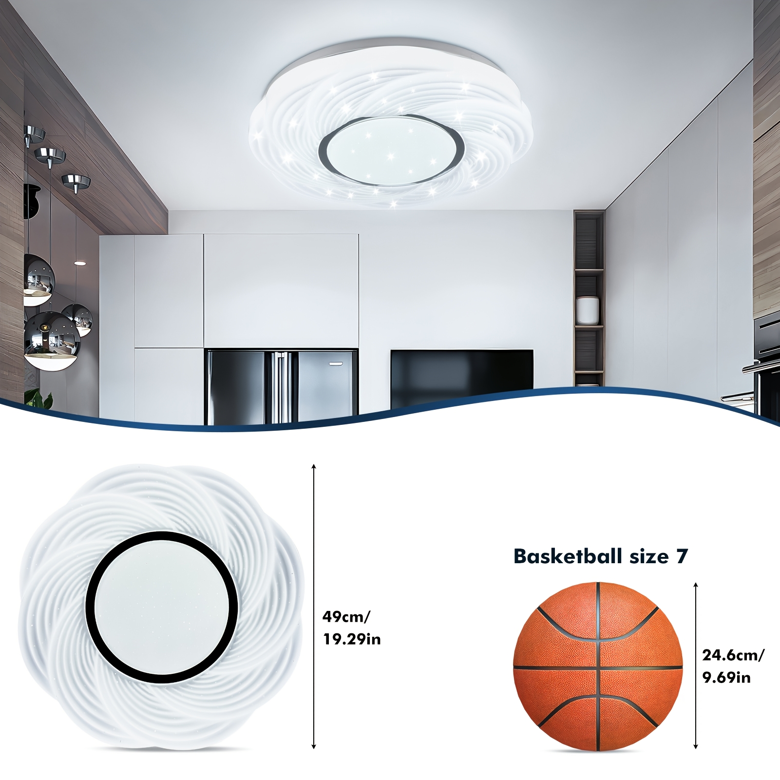 2 Pack 48w Cream Style Led Ceiling Lamp White, 6500k Brightness Ceiling Lamp, Round Simple Ceiling Lamp, Suitable For Kitchen, Bedroom, , Porch, Garage, Balcony