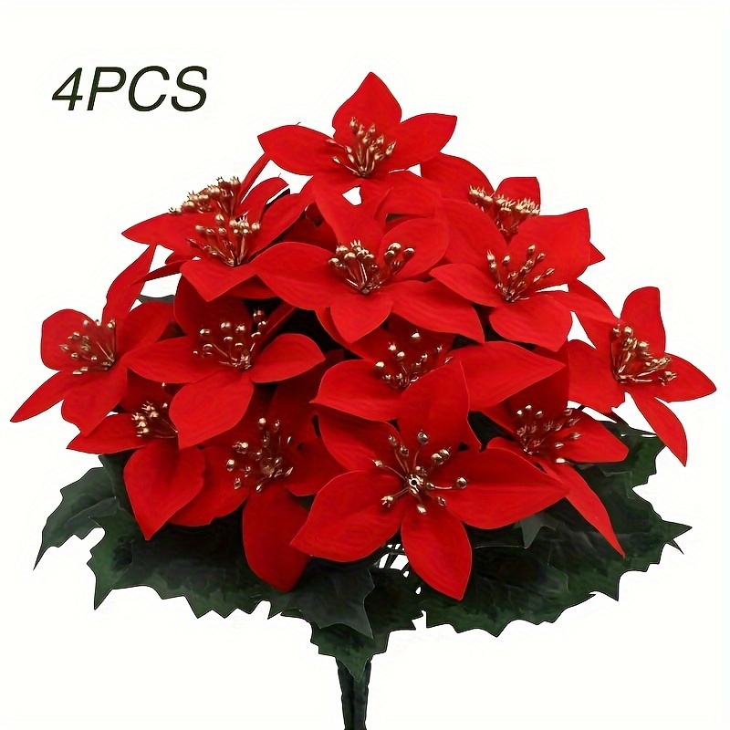 

4pcs Artificial Poinsettia Bouquet - Christmas, Weddings & Seasonal Home Decor | Indoor/outdoor Tabletop Display | No Container Needed, Thanksgiving