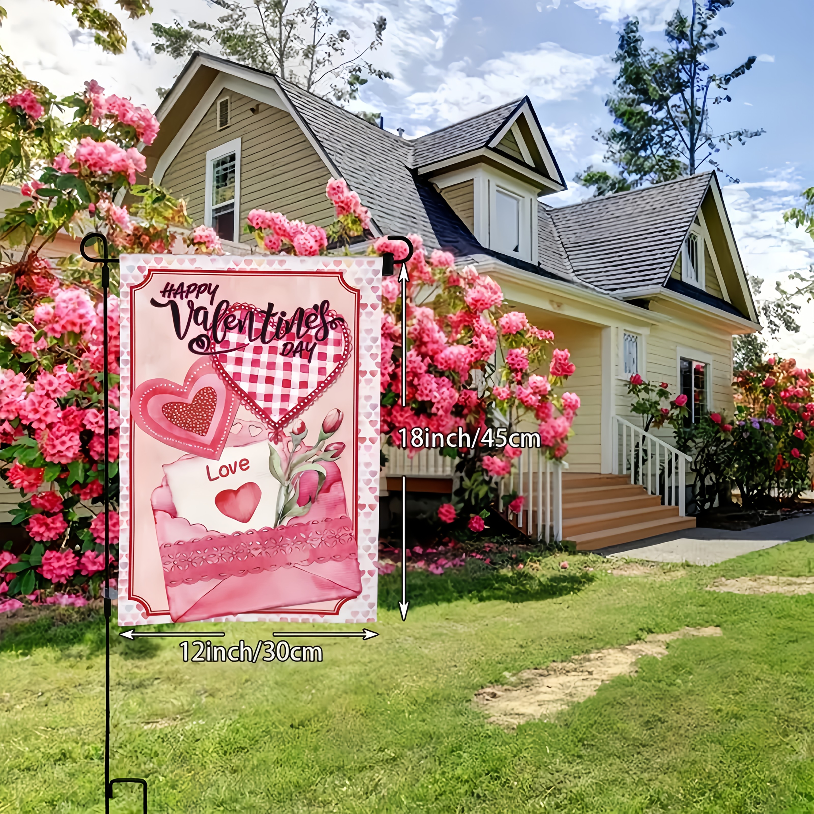 

Valentine's Day Garden Flag - Dual-sided 12x18 Inch, Polyester, Romantic Heart & Floral Envelope Design, Ideal For Outdoor, Yard, And Patio Decor