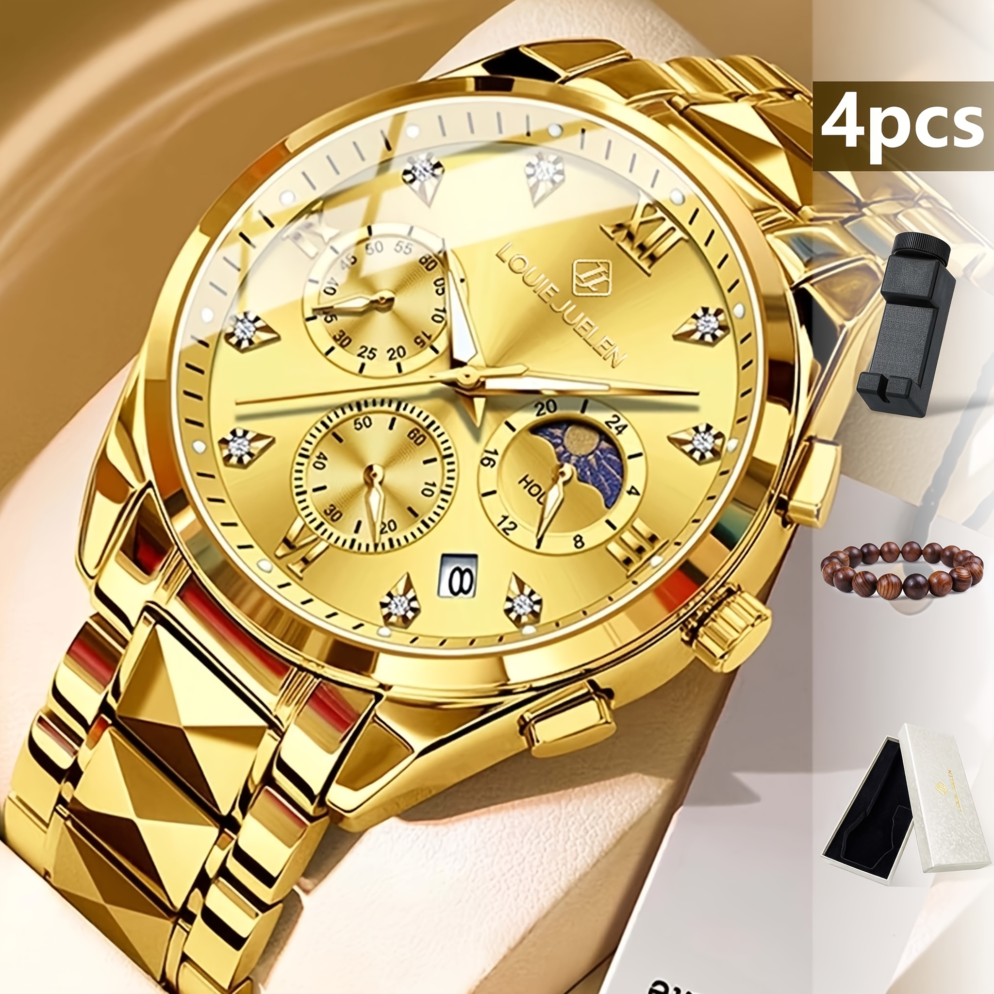 4pcs Men's Business Mechanical Watches - White Dial, Date Display, Stainless Steel - , Suitable For Business And Formal Wear, Gifts For Valentine's Day Or Father's Day