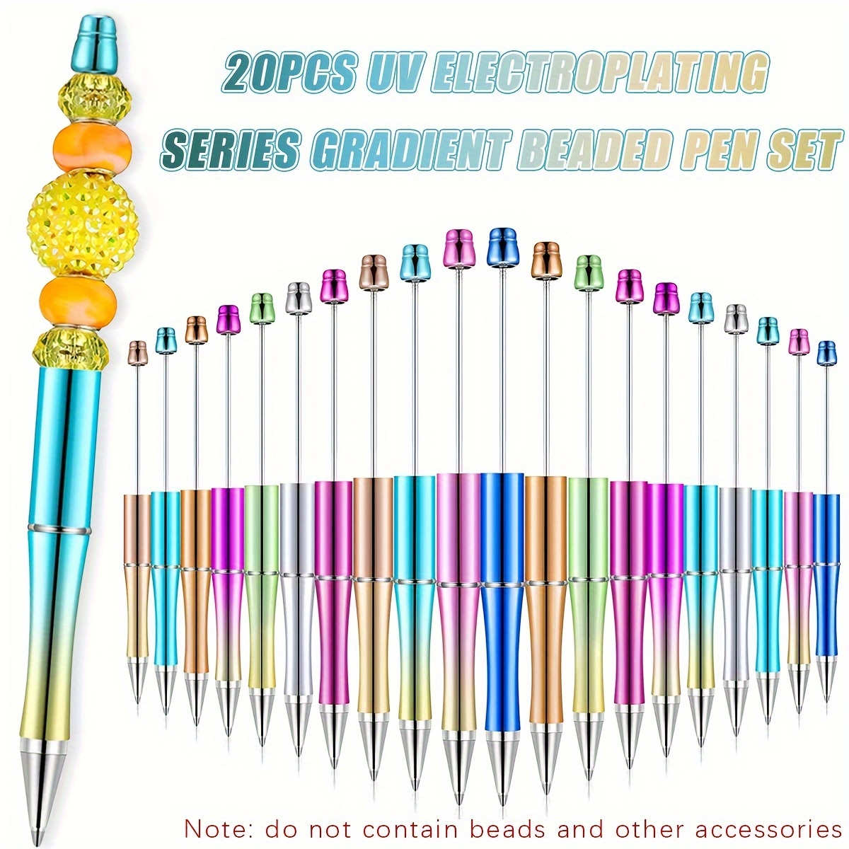 

20pcs Uv Color Plated Diy Beaded Pen Set Suitable For Party Signature Pen Fun Party Diy Gift Pen For Diary Birthday Gift Party Gift Without Beading (black Ink)