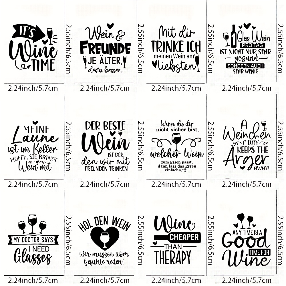 12pcs German Wine Themed Uv Transfer Stickers - For Crafts, Mugs, Laptops & Water Bottles, Self-adhesive Plastic Decals, Mug Decoration