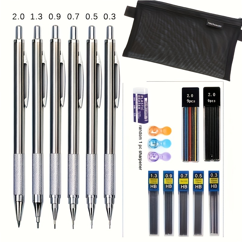 

16 Piece Set Metal Mechanical Pencil With Pen Bag Lead Eraser Pencil Sharp Set 0.3 0.5 0.7 0.9 1.3 2.0mm Art Sketch Automatic Pencil