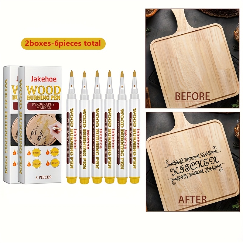 

6pcs Set Wood Burn Marker Pen For Diy Wooden Coasters, Cutting Boards, Painting & Pyrography, Wood Burning Marking