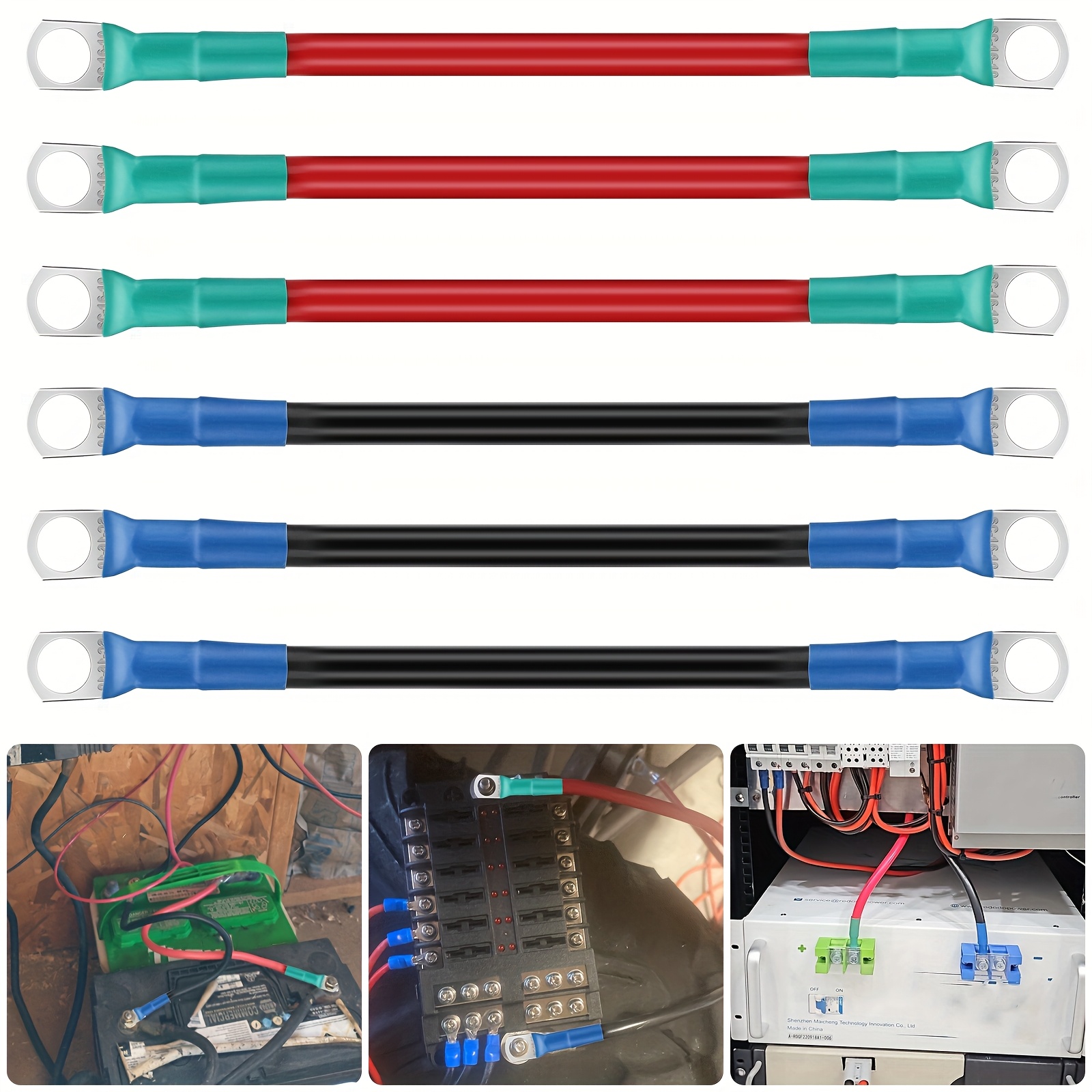 TEMU 6pcs Auto Battery Cable, Heavy Duty Copper Wire With Lugs, Universal Fit For Trucks, Suvs, Rvs, And Motorcycles, Secure Battery Connectors For Reliable Power Supply, Without Battery
