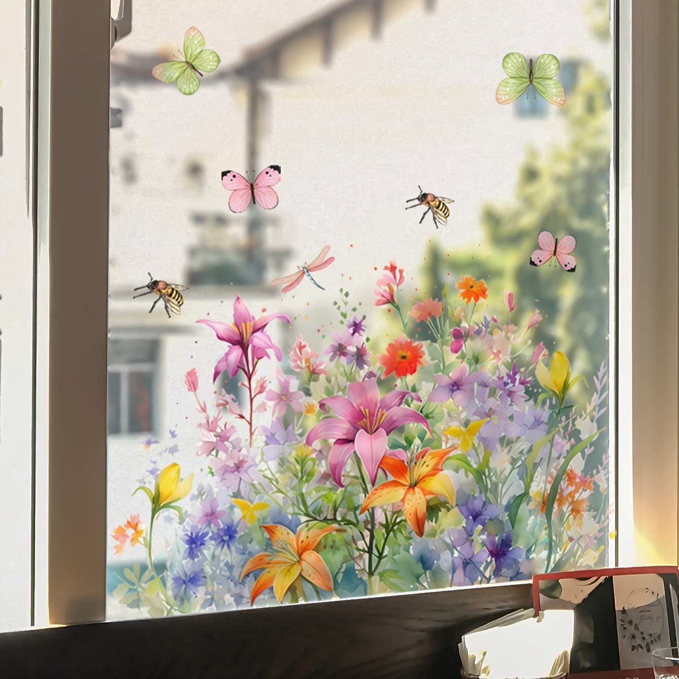 & Bee Wall Decals - Floral Dragonfly Stickers For Living Room, Bedroom, And Bathroom Decor, For Spring