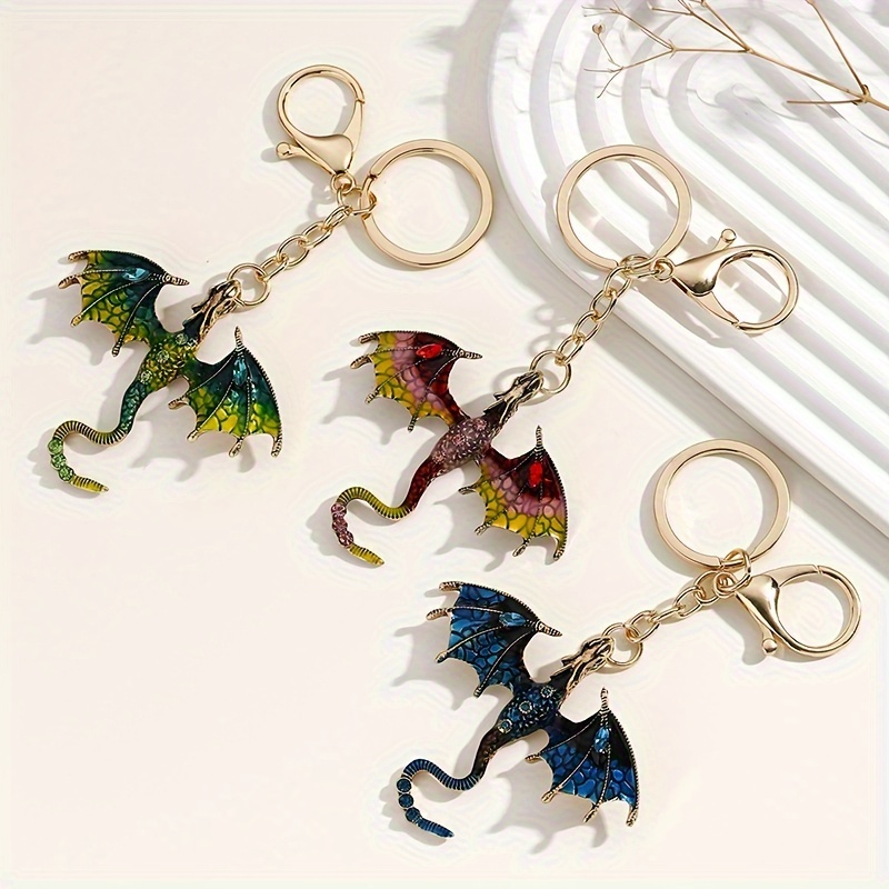 

1pc Fashionable Dragon Gradient Color Keychain For Men, Dripping Oil Inlaid With Rhinestone Glass Trendy Keychain