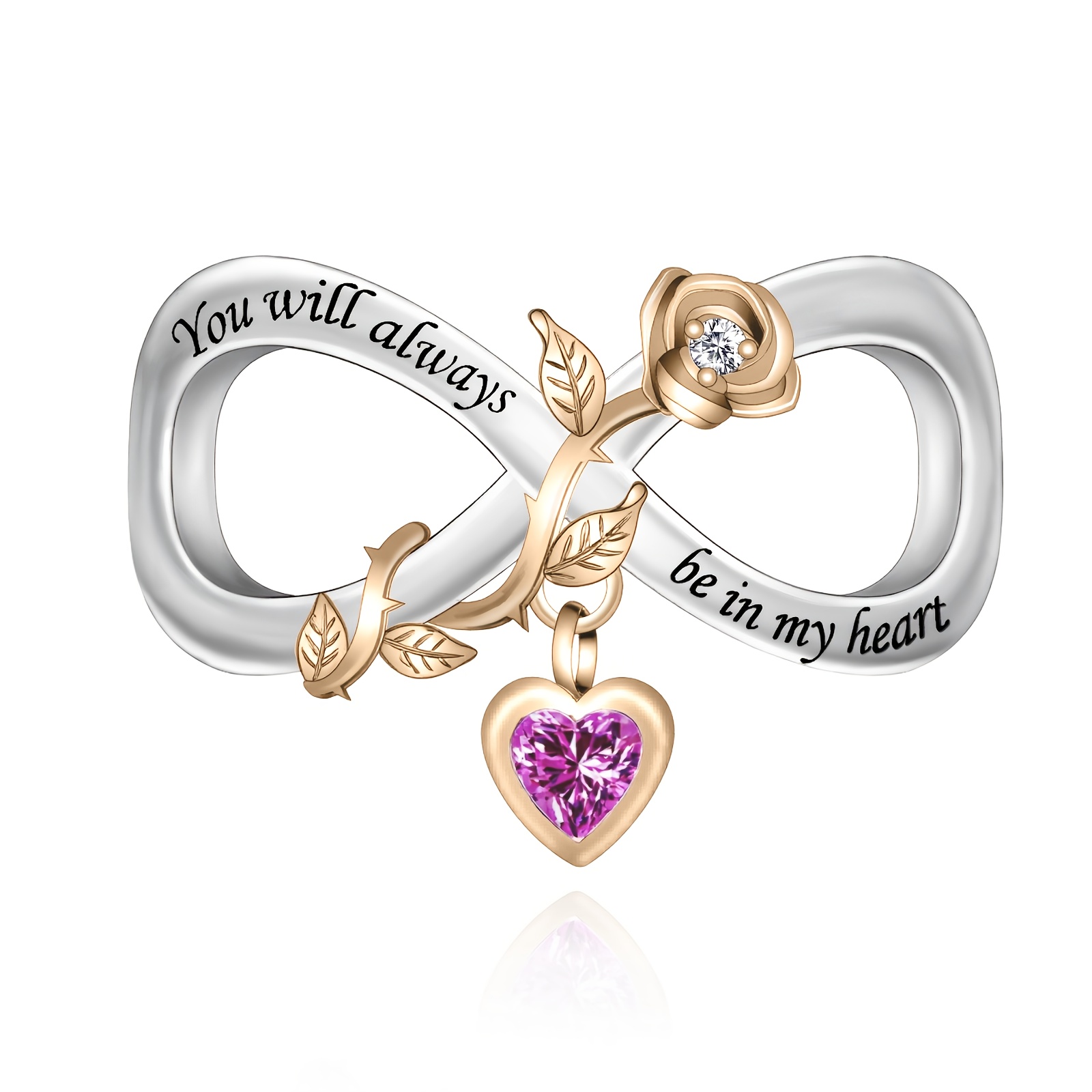 TEMU 1pc Silvery Plated Copper Infinite "you Will My Heart" Commemorative Bead Suitable For Jewelry Making Diy Bracelets Or Necklaces As Gift