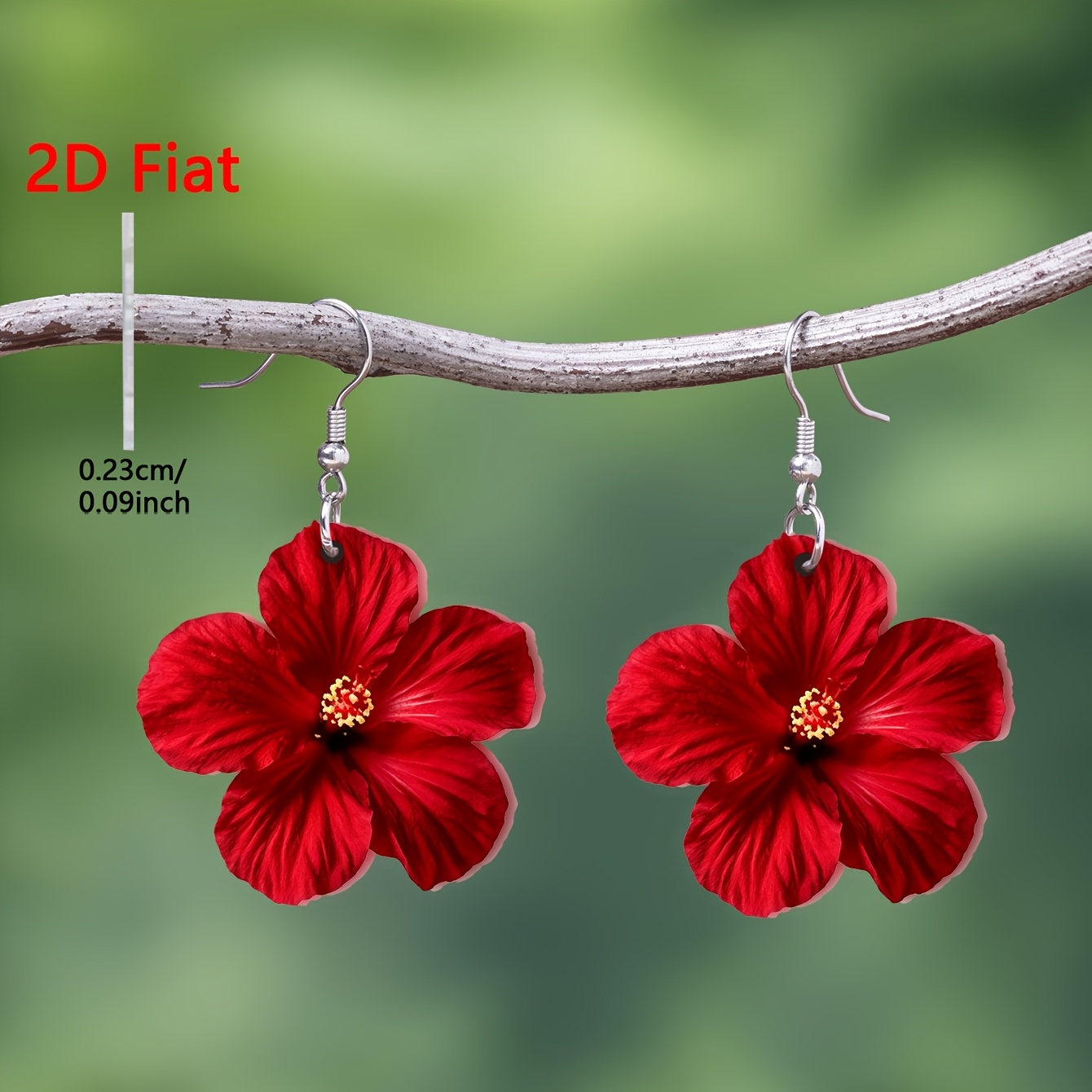 TEMU 2d Flat - 1 Pair 2d Flat - 1 Pair Vibrant Hibiscus Pattern Acrylic Pendant Earrings, Elegant Women' Vacation Jewelry Ear Studs Suitable For