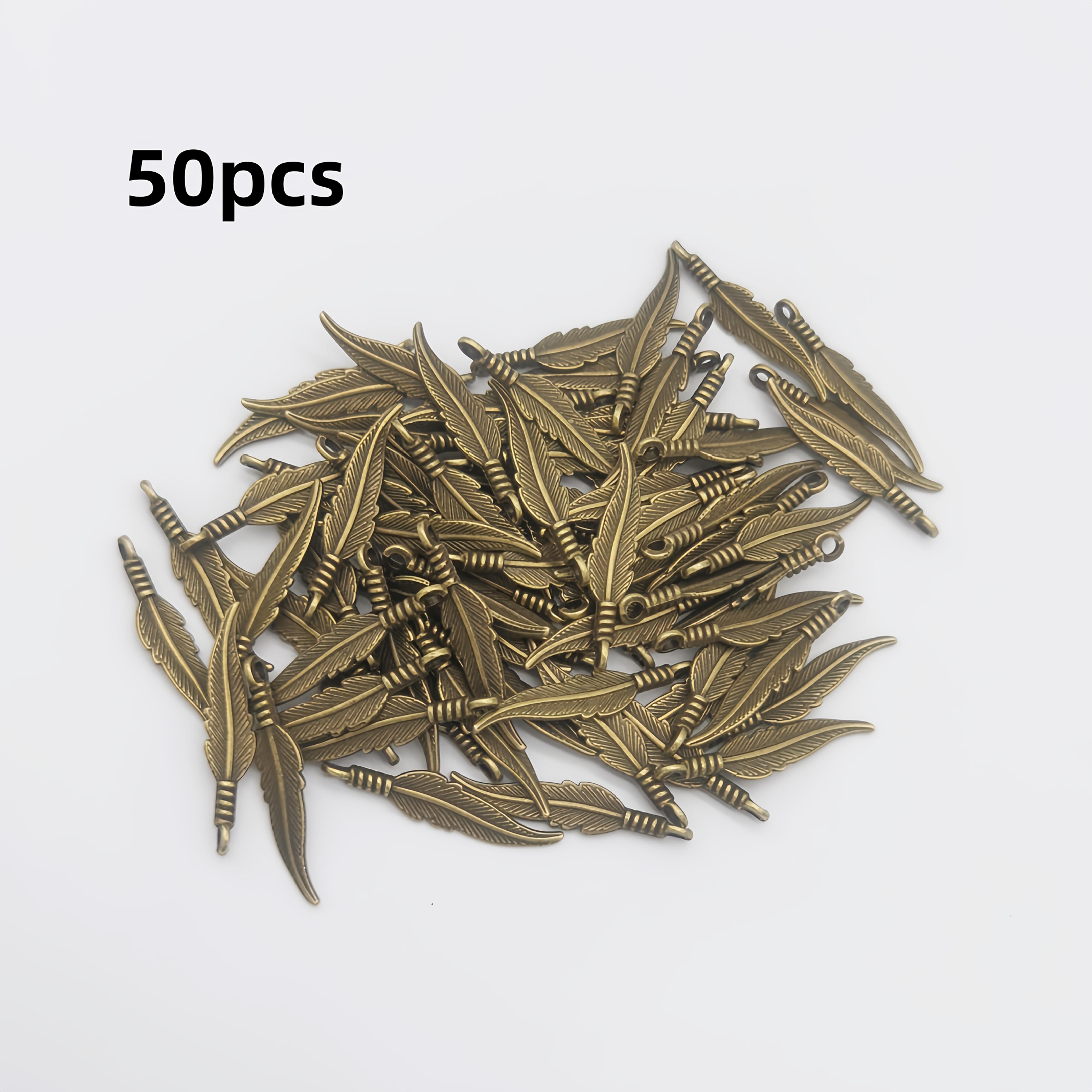 TEMU 50 colgantes de pluma de cara, dijes de 32X6 mm, para varios colores, joyería a , hechos de material de aleación