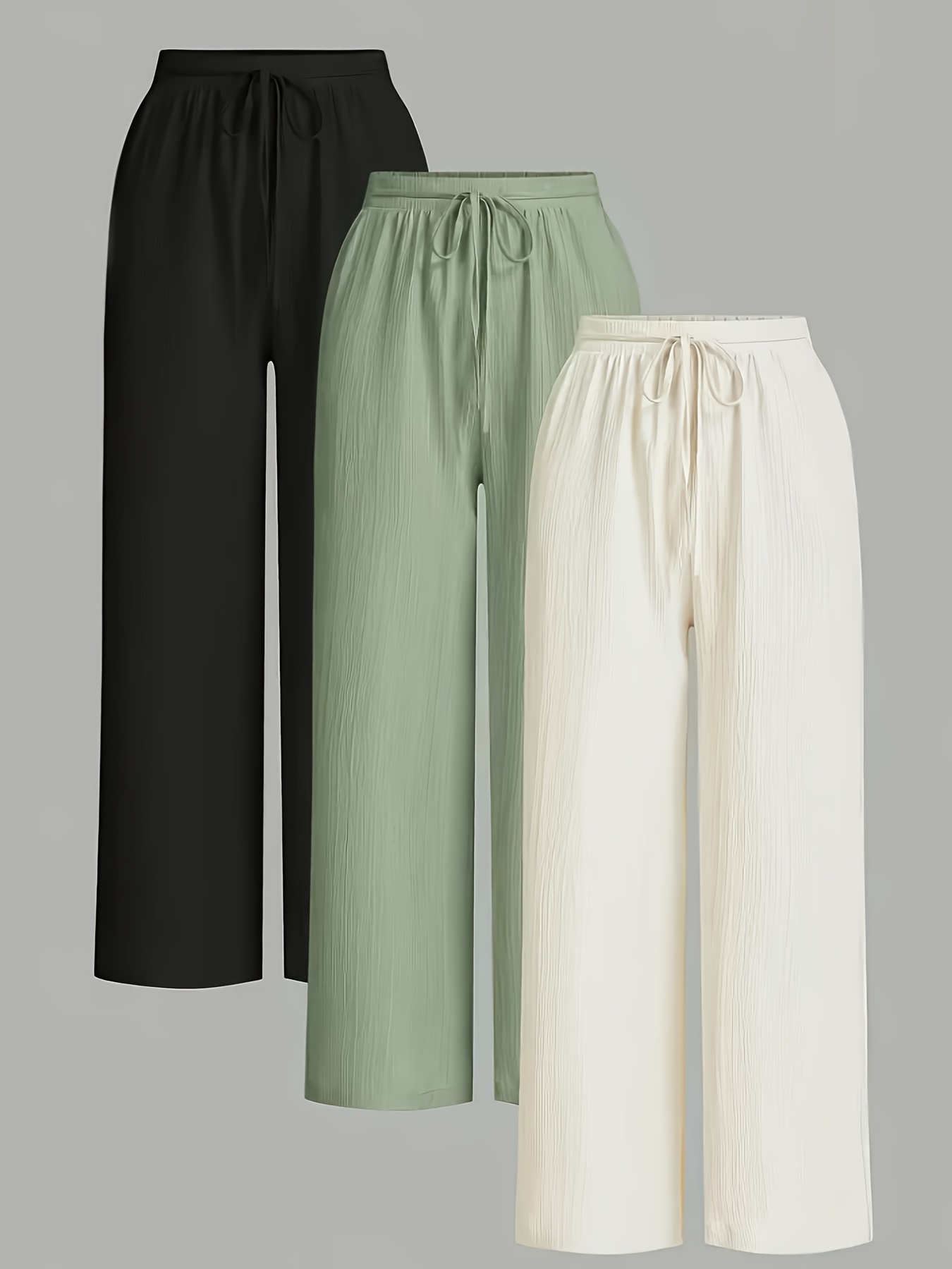 item picture plus size 3 pack fashion solid texture drawstring elegant   long pants
