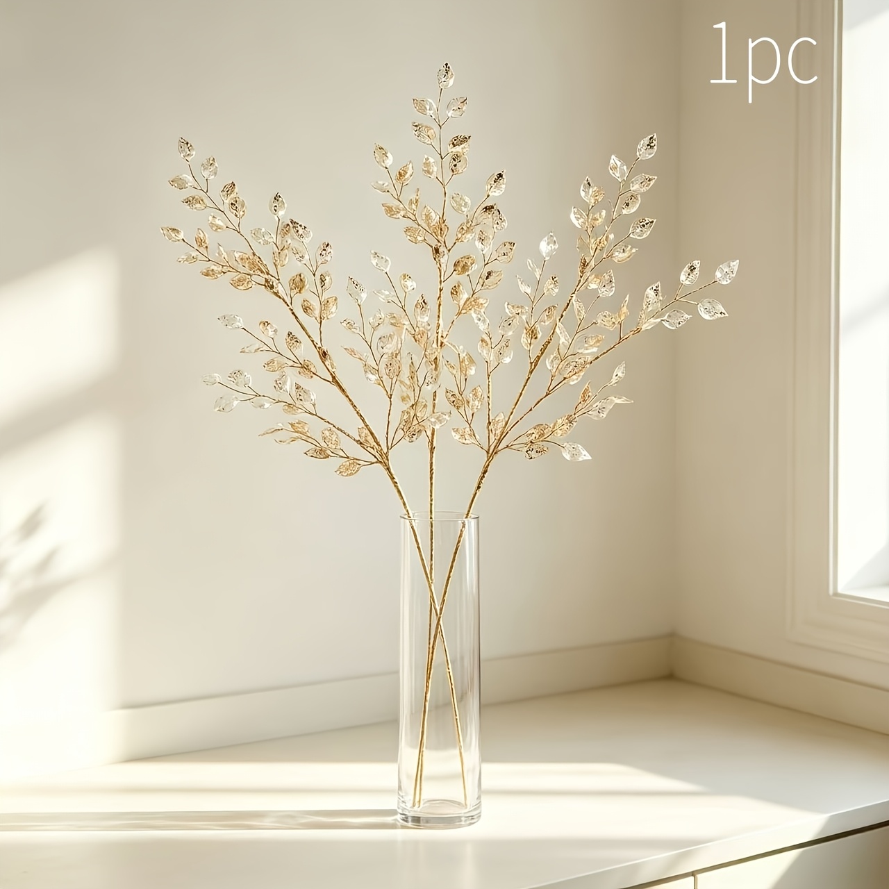 TEMU Autumn Winter Artificial Leaf Branch Light Luxury Glitter Powder Floral Holiday Tabletop Main Scene Decoration Ornament Christmas Decoration