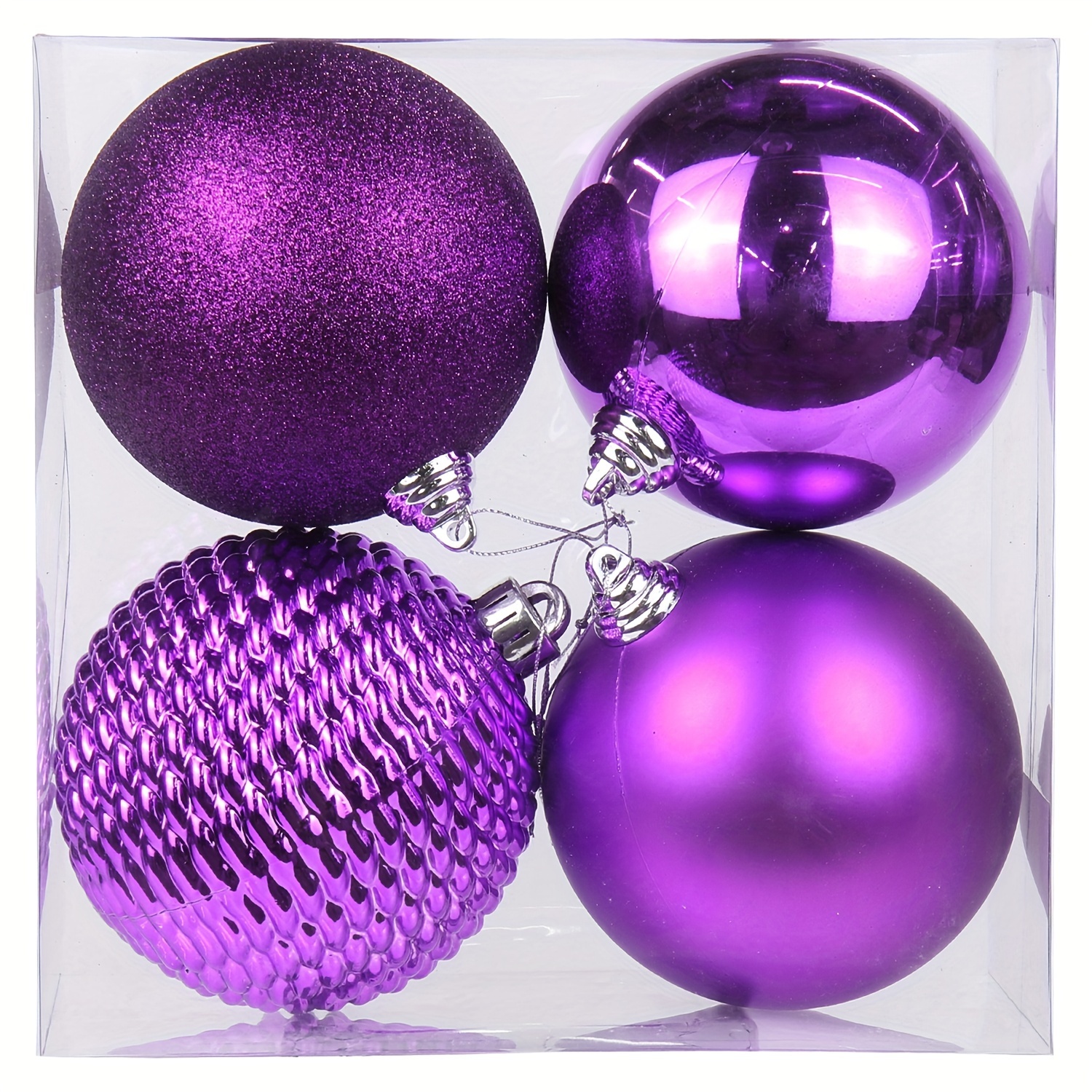 TEMU Set Of 4/mixed 12cm Christmas Ball Ornaments, Dark Purple