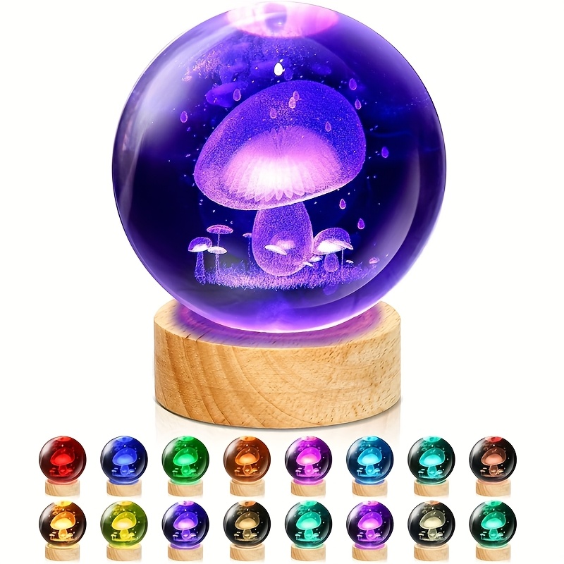 TEMU 1pc 1pcs 3d Mushroom -the- (no Laser) Night Light With Crystal Ball & Wooden Base - - Bedside Lamp Suitable For Weddings, Christmas, Gifts - Art Deco Table Lamp For, S, Parties